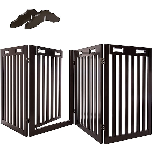 Arf Pets Free Standing Wood Dog Gate with Walk Through Door, Expands Up to 80" Wide, 31.5" High APDGWD4P - main